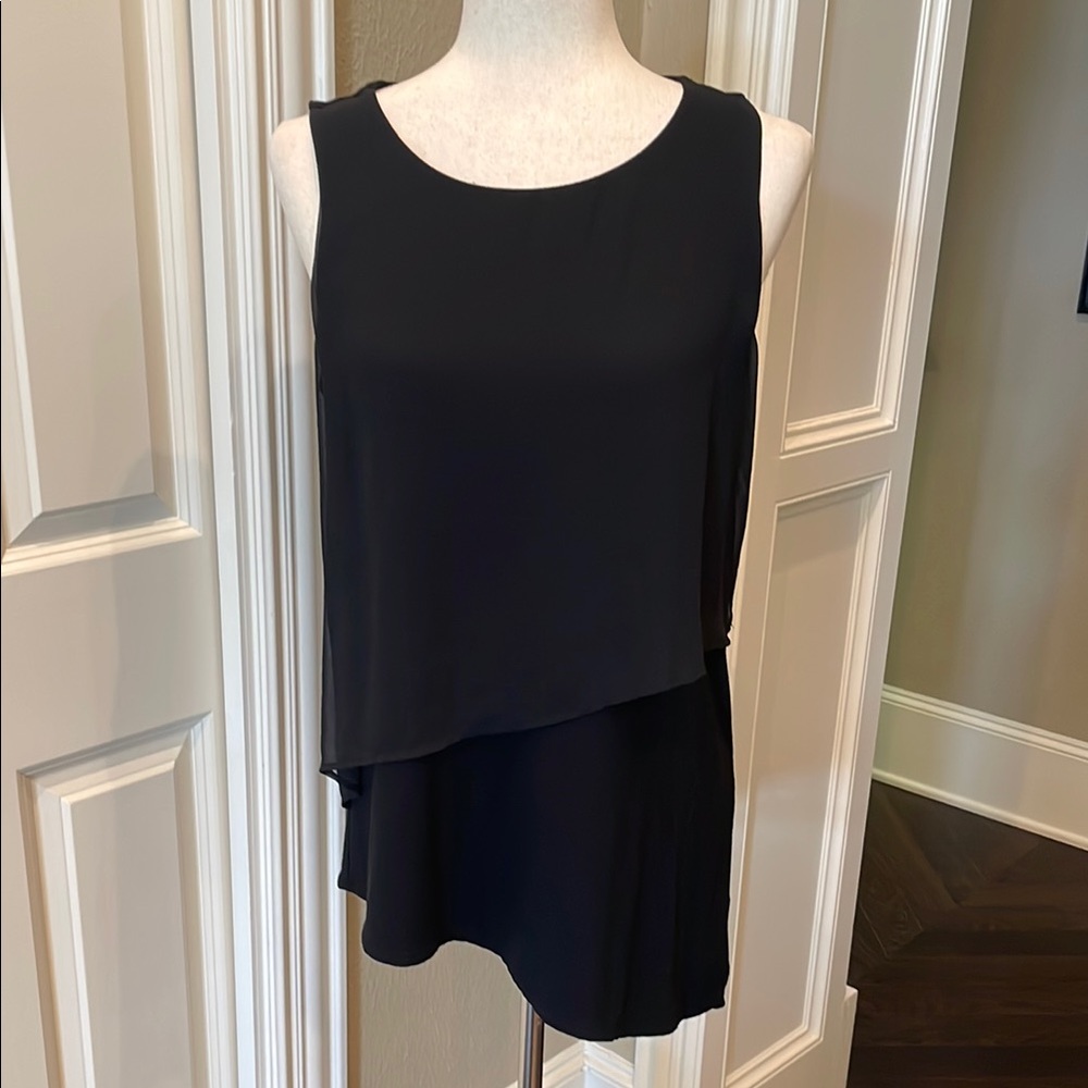 WHBM Sleeveless Asymmetrical Top Chiffon Overlay Black M